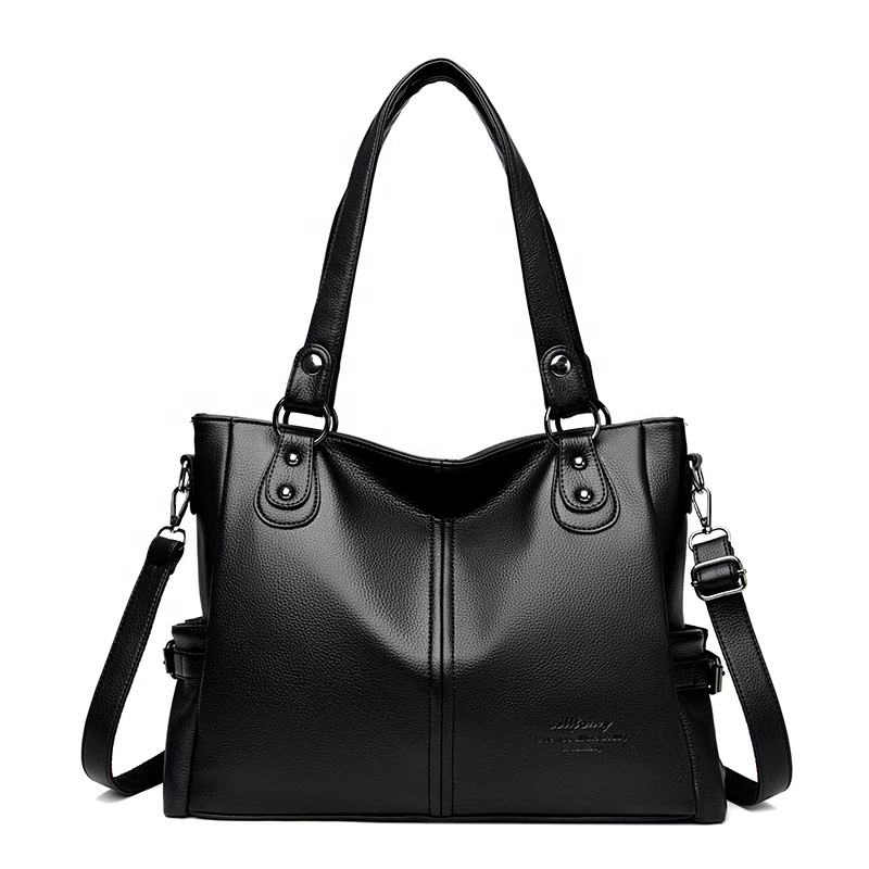 Black zip-pocket tote handbag · BG-MS-2110976115