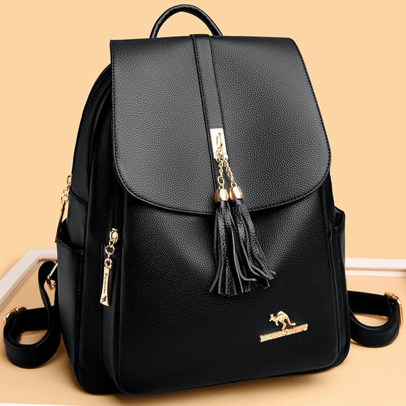 Black tassel-flap compact backpack · BG-MS-2112190785