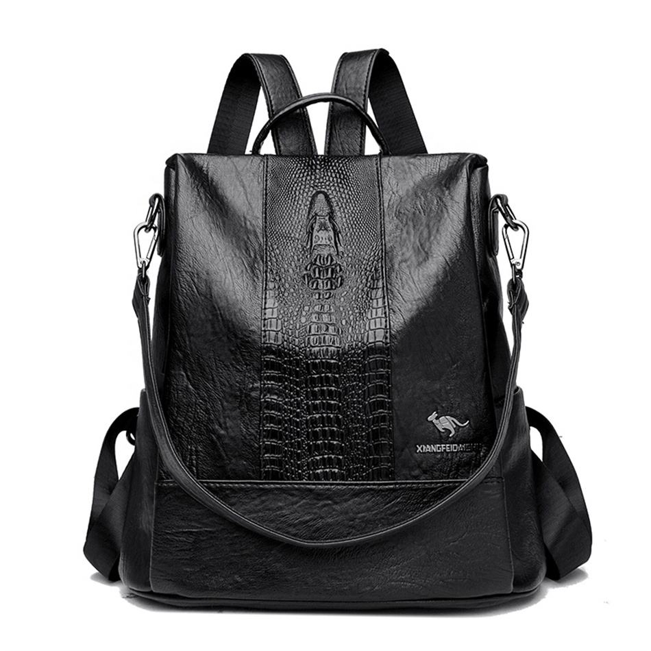 Black crocodile-texture flap backpack · BG-MS-2113928495