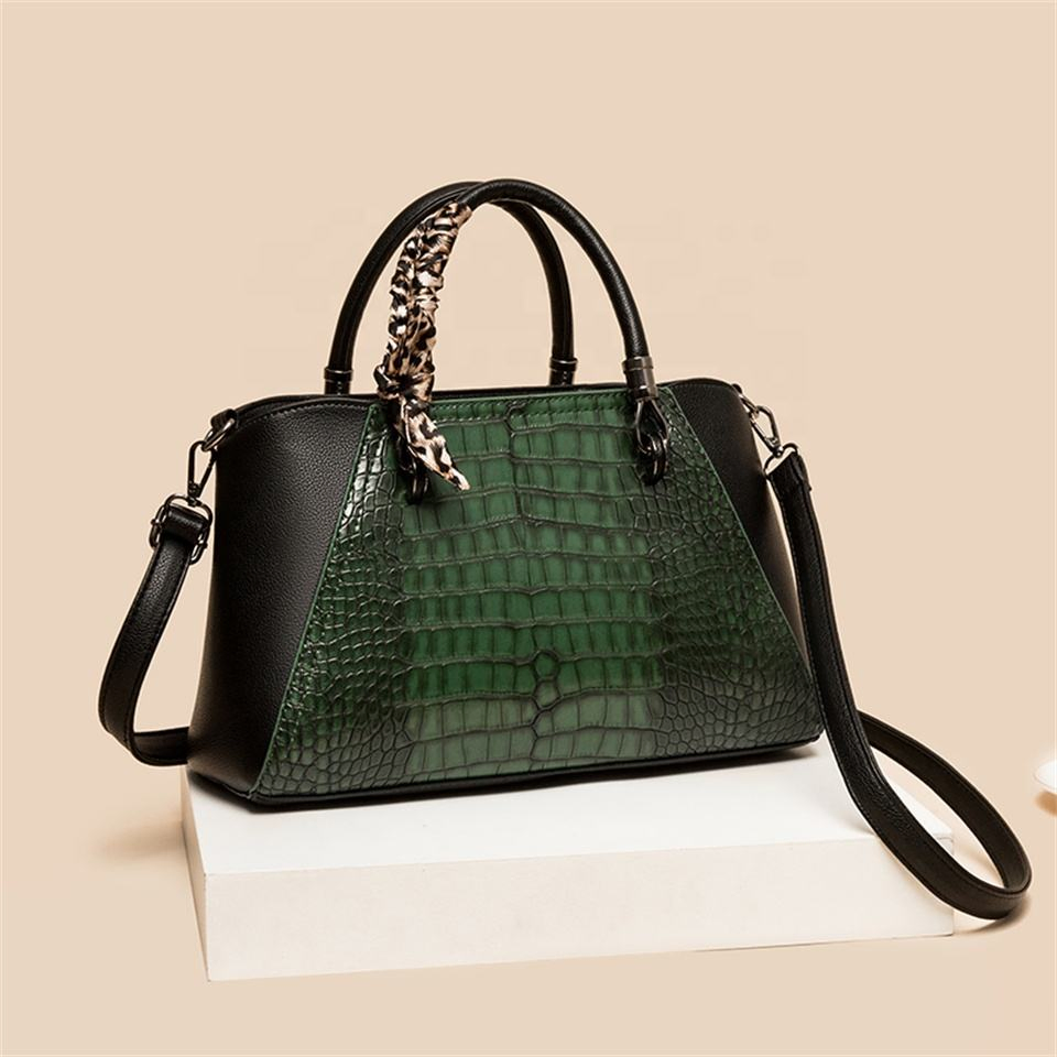 Dark-green crocodile-texture satchel · BG-MS-2115526075