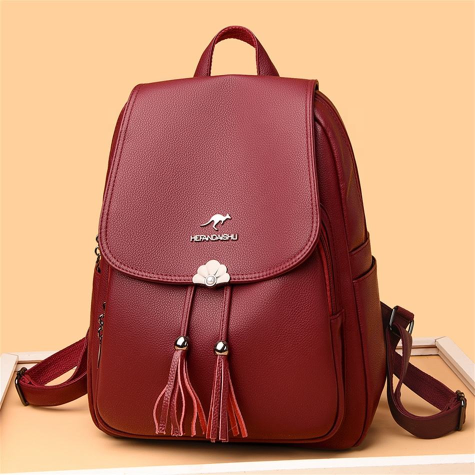 Burgundy rounded-flap women's backpack · BG-MS-2118311035