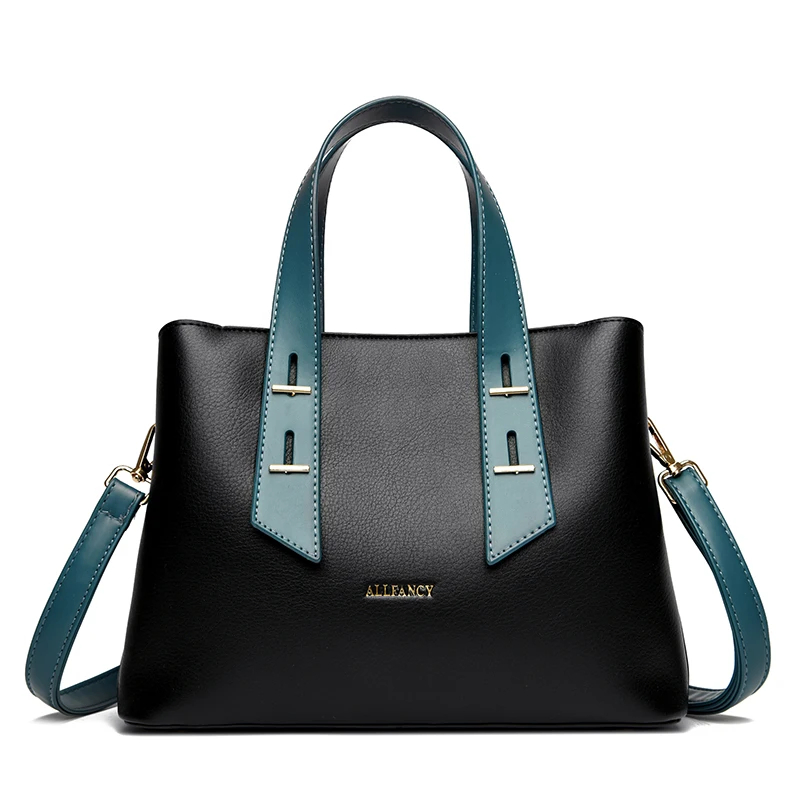 Black-and-teal structured handbag · BG-MS-2123009075