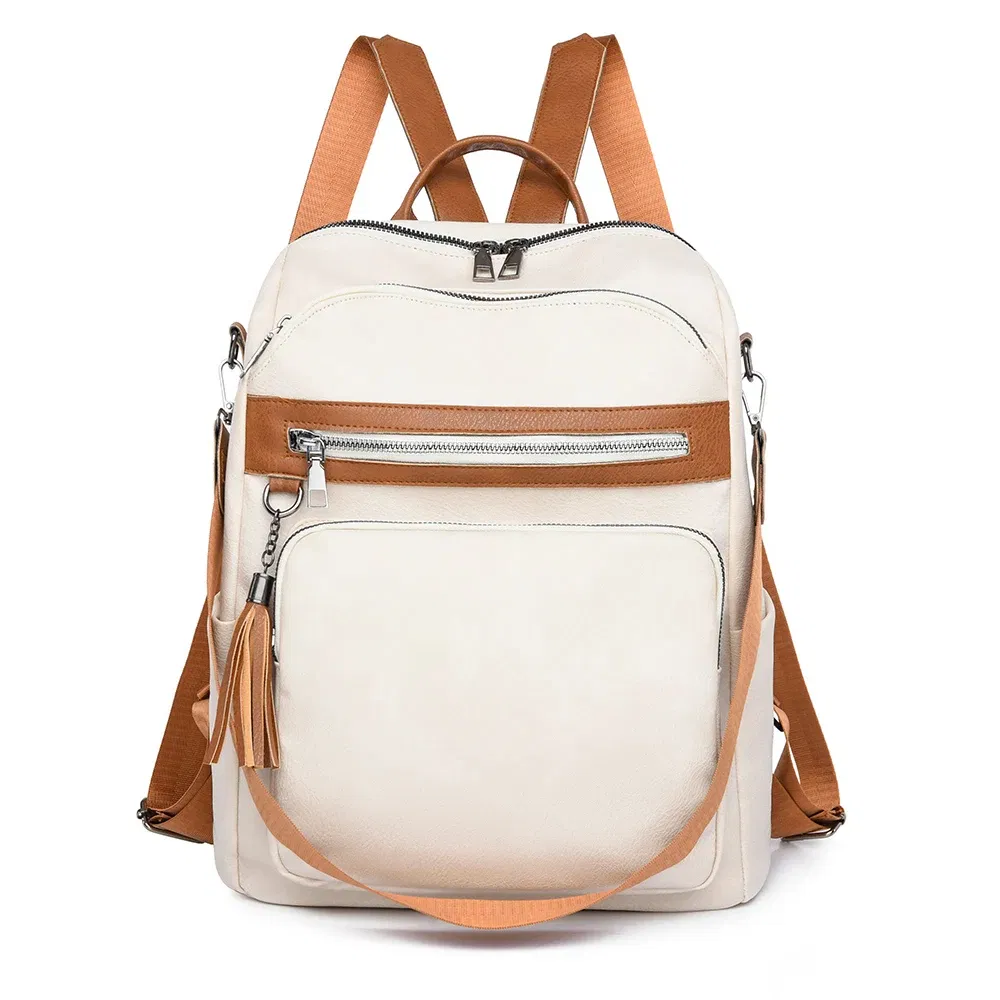 Cream-and-tan school backpack · BG-MS-2126828705