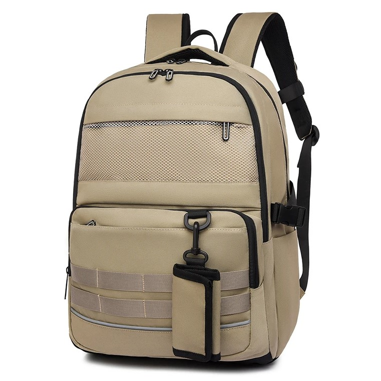 Khaki multi-pocket travel backpack · BG-MS-2127105035