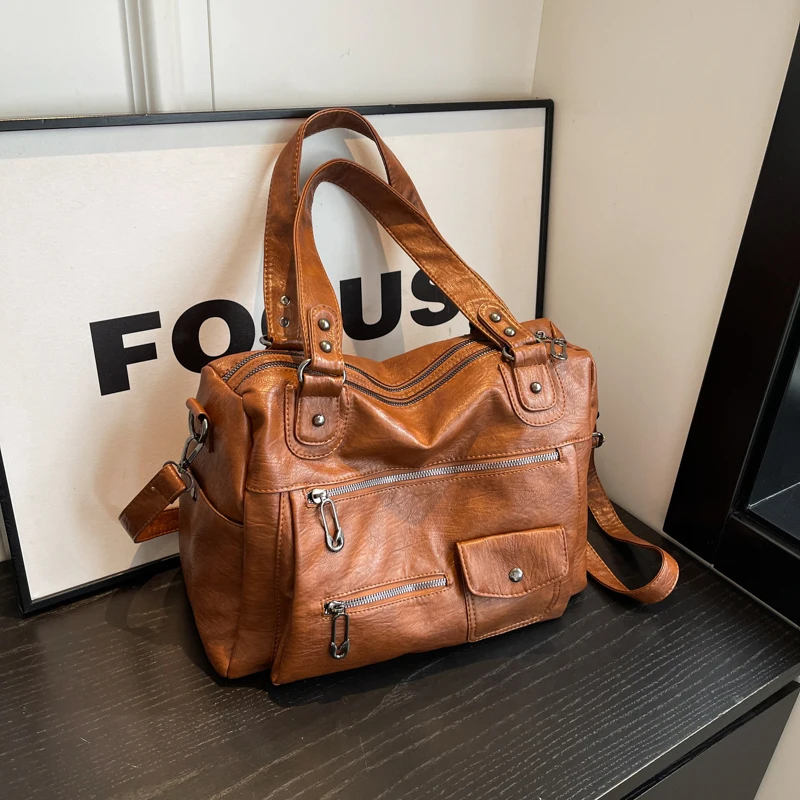 Brown multi-pocket vintage travel bag · BG-MS-2137989435