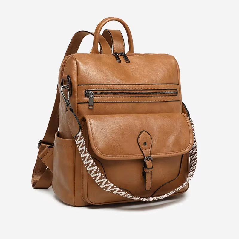 Brown front-pocket flap backpack · BG-MS-2140727215
