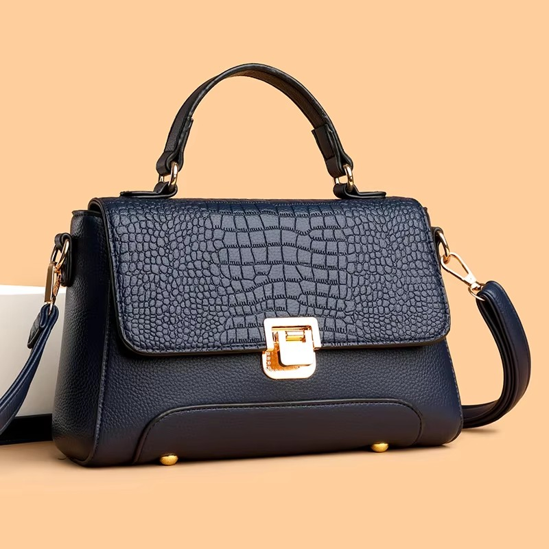 Blue crocodile-texture compact handbag · BG-MS-2156488645