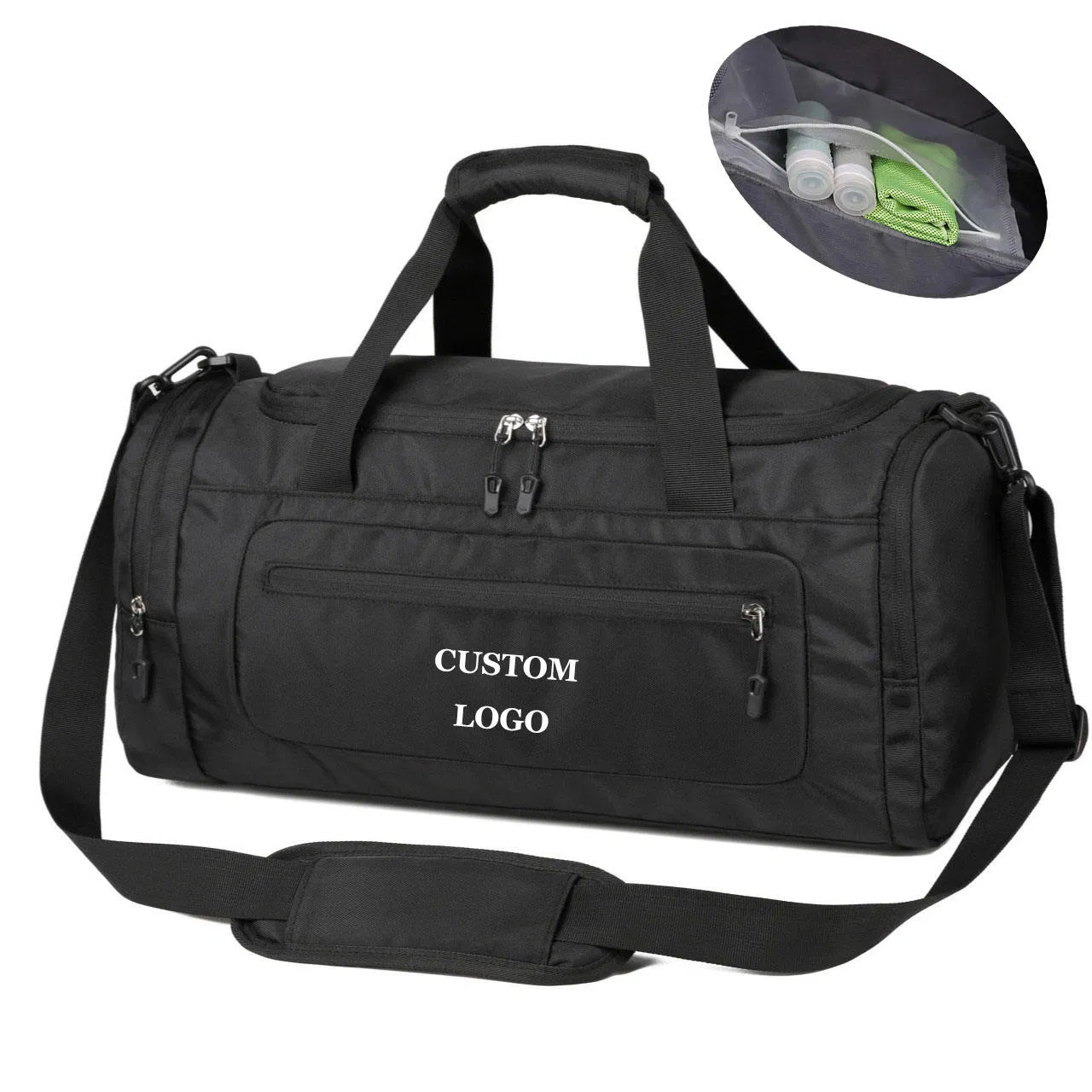 Black multi-pocket gym duffel bag · BG-MS-2174974175