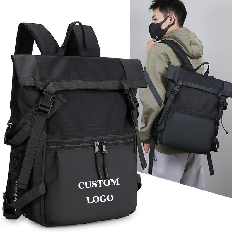 Black roll-top outdoor backpack · BG-MS-2176764895
