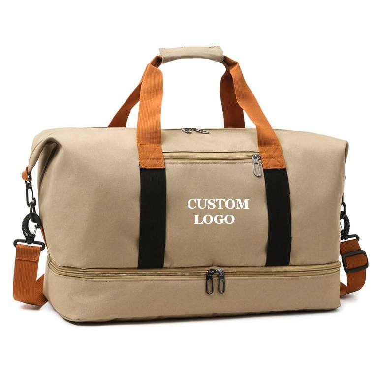 Khaki sports duffel with brown straps · BG-MS-2181700065