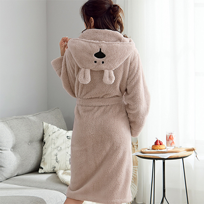 Floppy-ear hooded coral-fleece bathrobe · GY-013