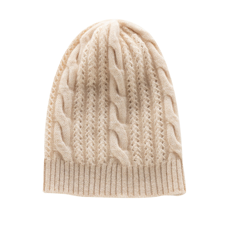 Cable-knit turn-up cashmere-wool blend beanie · QH-020