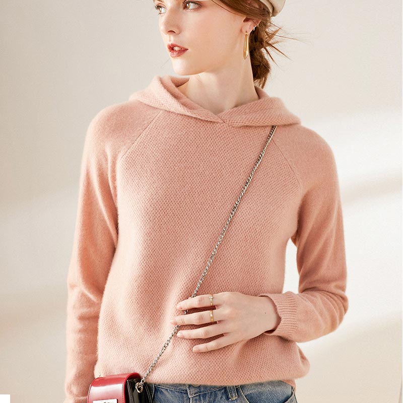 Hooded long-sleeve knitted pullover · QH-017