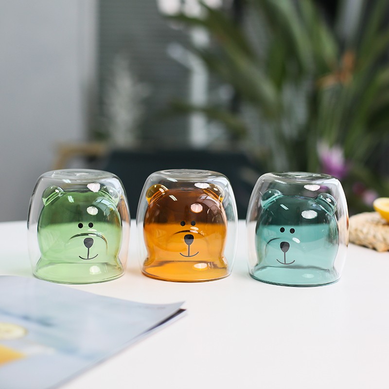 Double-wall glass with bear-shaped inner bowl · HJ-099