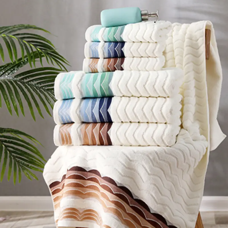 Cotton towel with chevron pile and double wide borders · GY-037