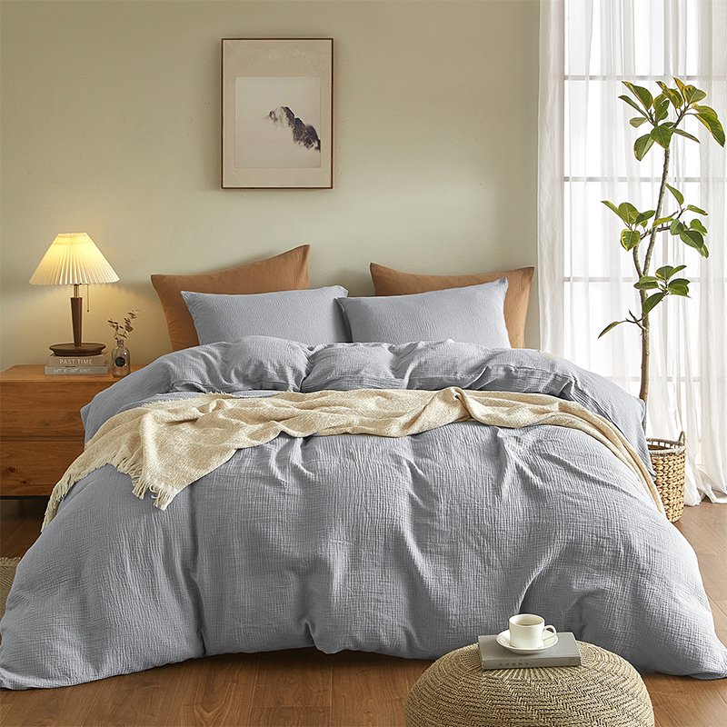 Crinkled cotton muslin duvet cover · GY-043