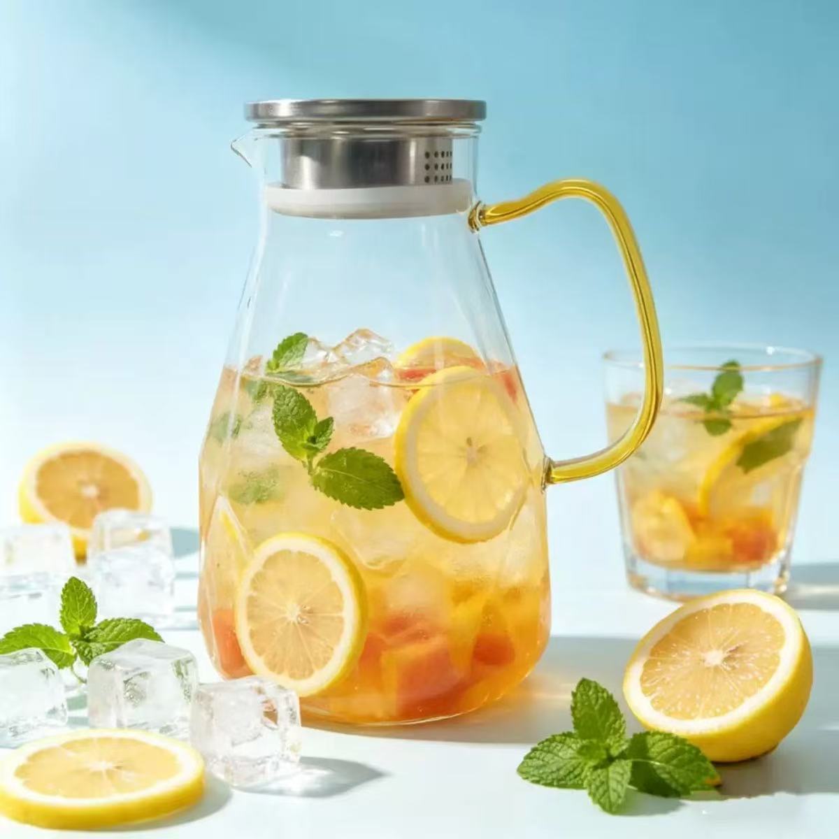 Diamond-faceted glass water pitcher · HJ-028