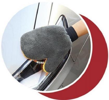 Coral-fleece cleaning mitt with elastic cuff · GY-094