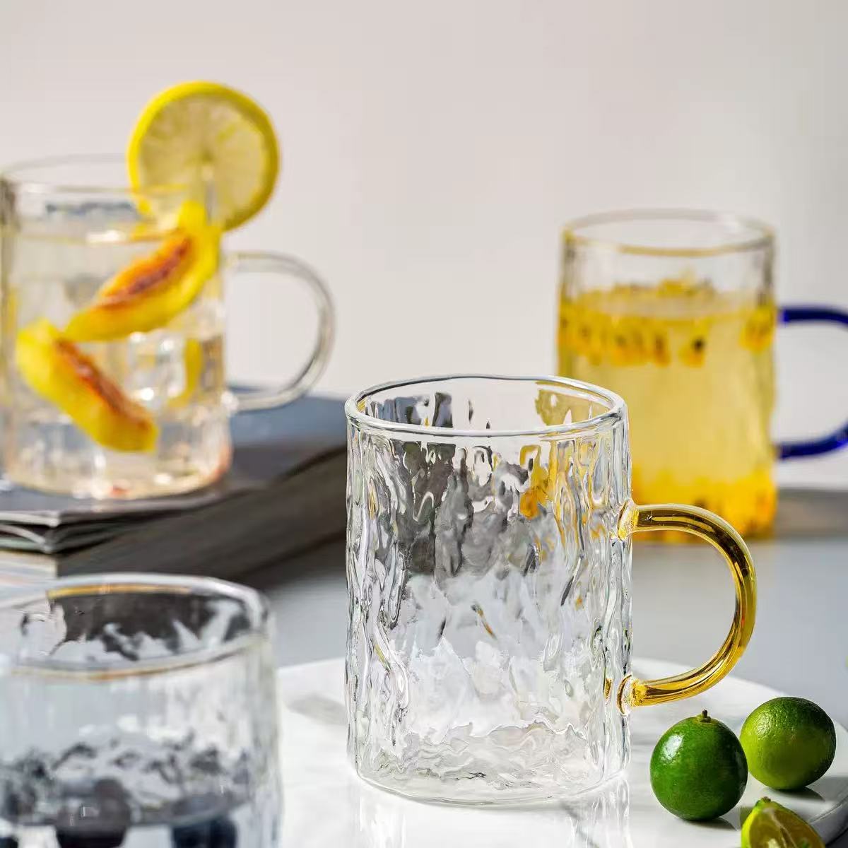 Hammer-textured glass mug with handle · HJ-054