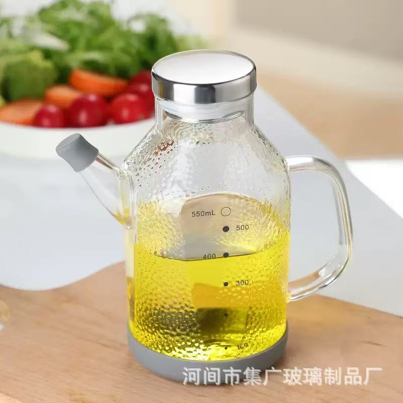 Hammer-textured round glass oil dispenser · HJ-051