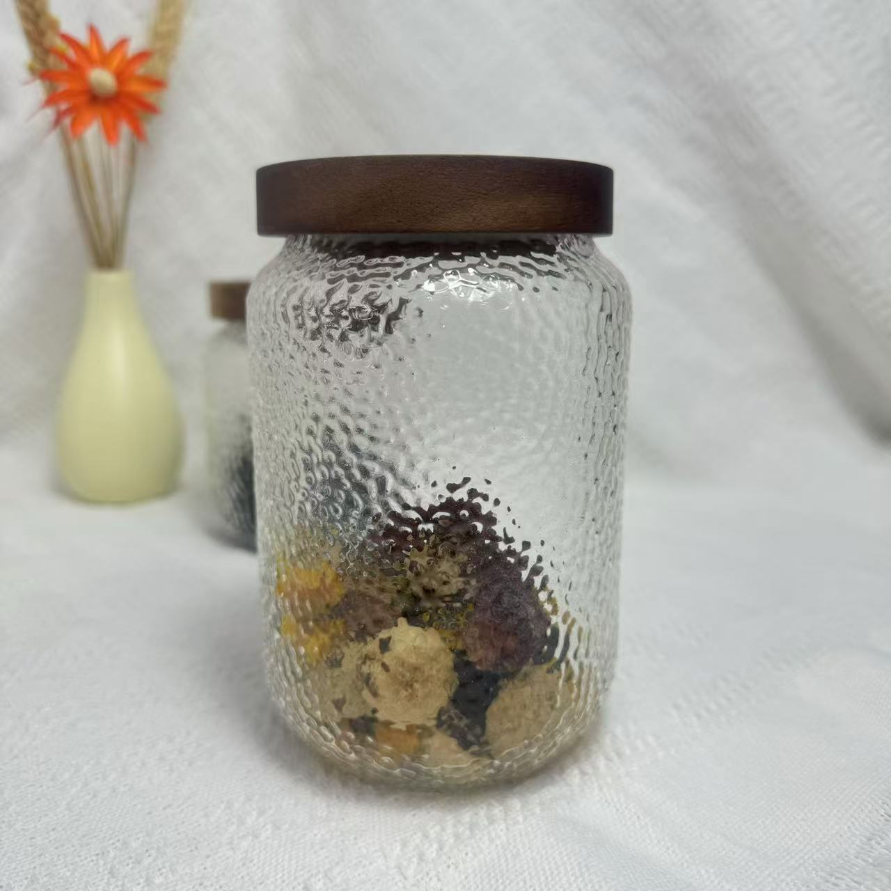 Hammer-textured glass food storage jar · HJ-066