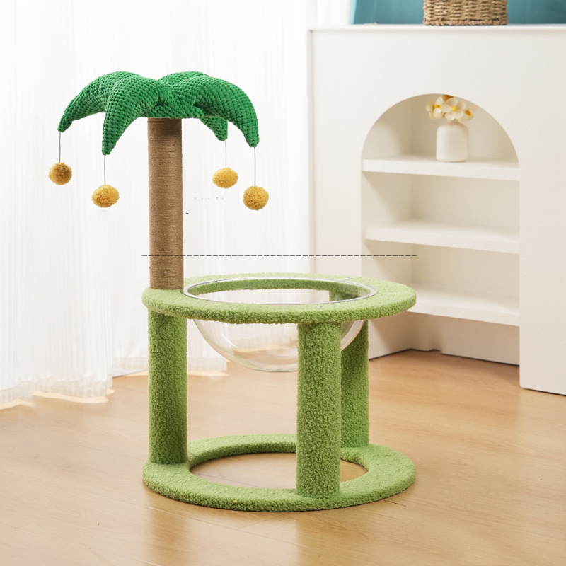 Palm-post cat perch with clear bowl · NH-097