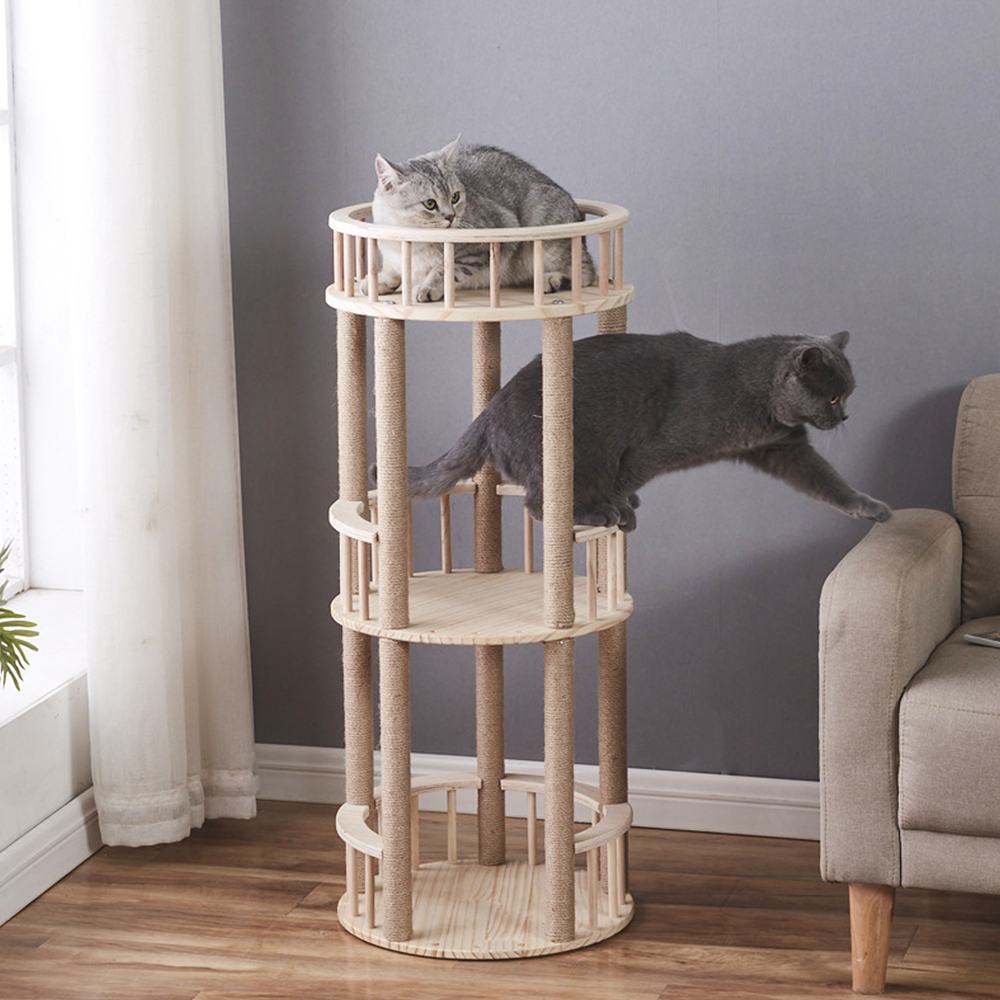 Three-tier railed circular cat tower · NH-096