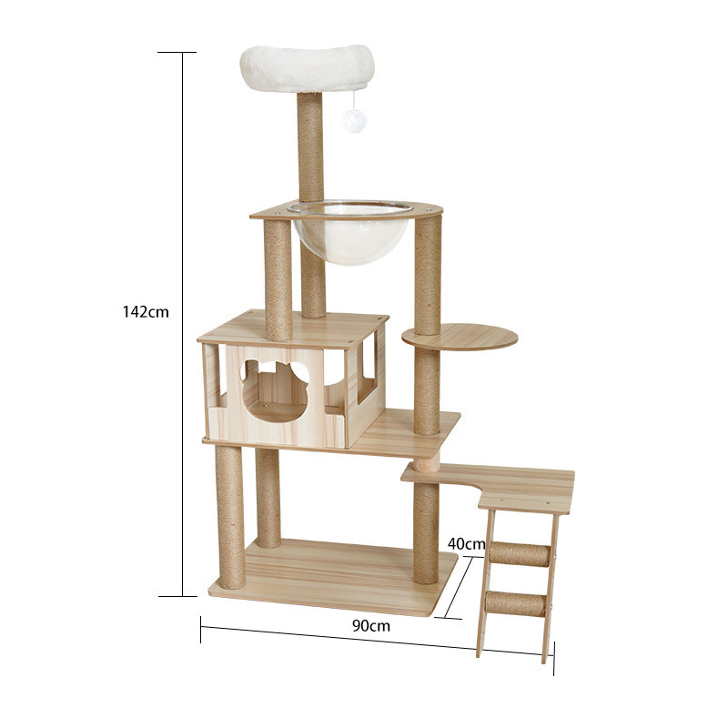 Box-cave cat tower with side step and clear bowl · NH-095