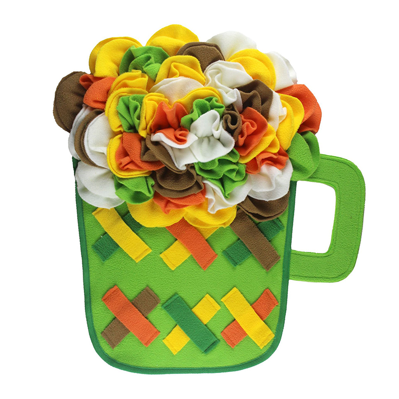 Mug-shaped foraging toy with woven pockets · NH-016