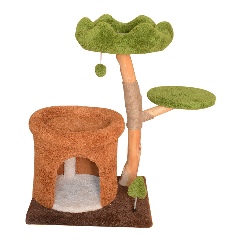 Stump-cave cat tower with flower platform · NH-081