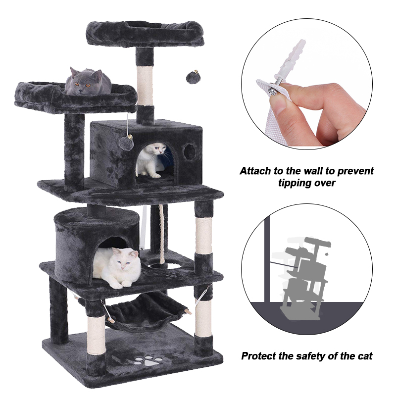 Double-box cat tower with bottom hammock · NH-080