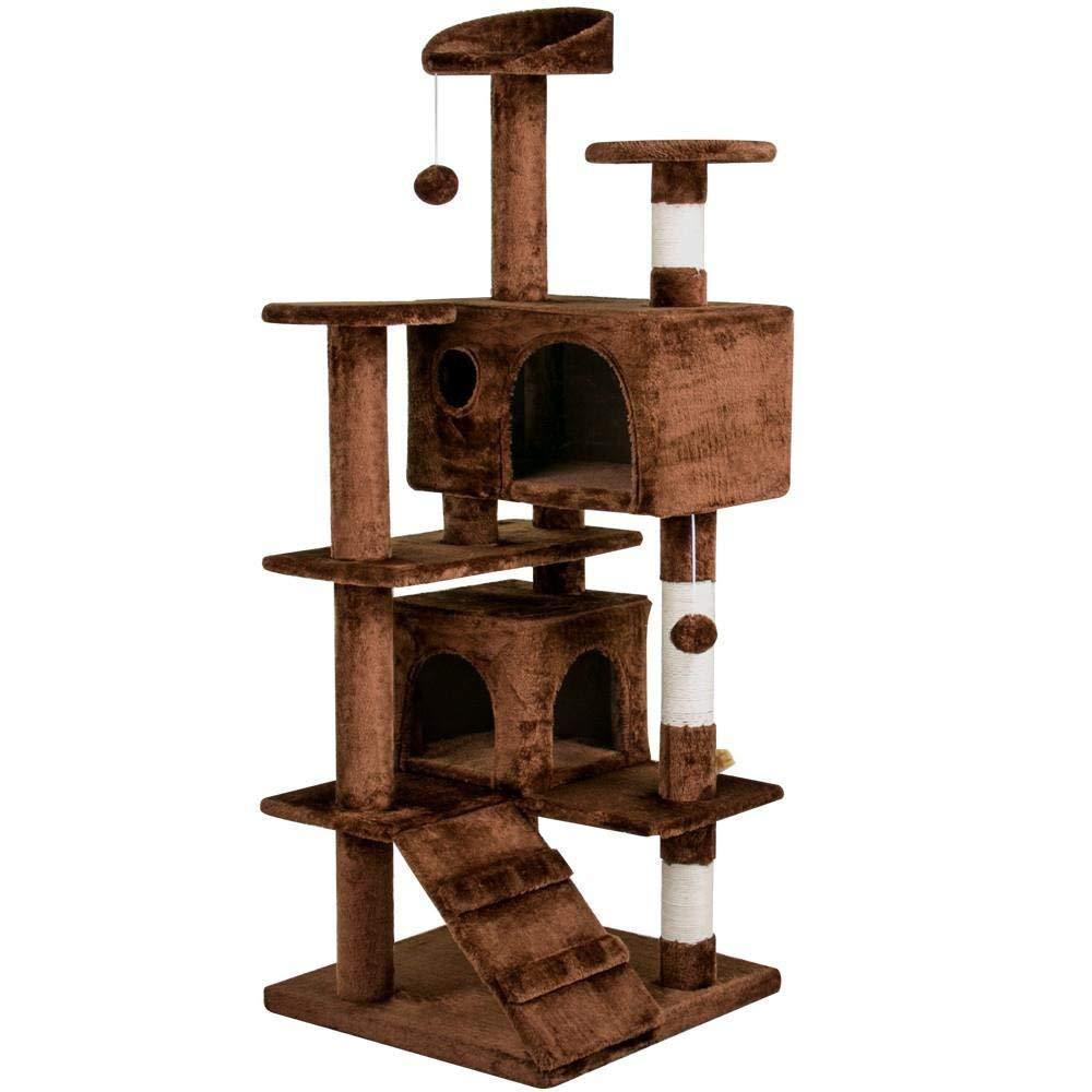 Stacked double-cave cat tower with ladder · NH-078