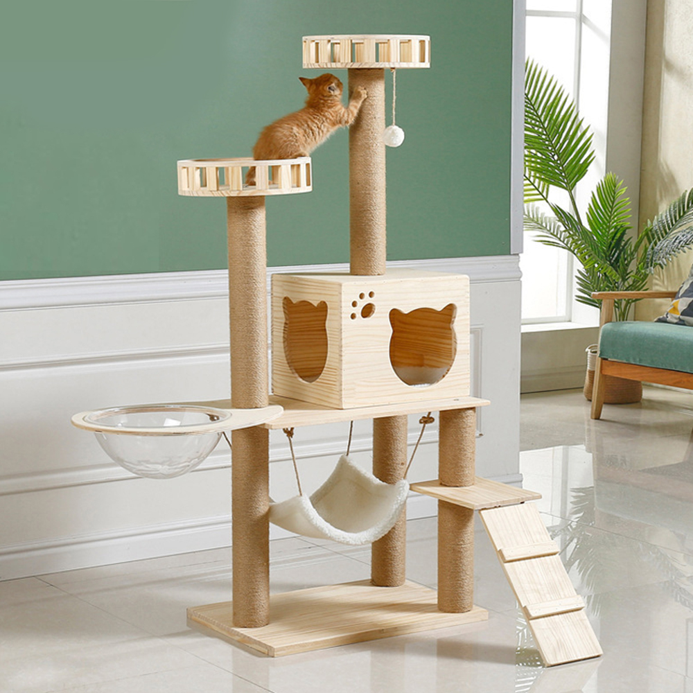 Cat tower with wide den, hammock and ramp · NH-070