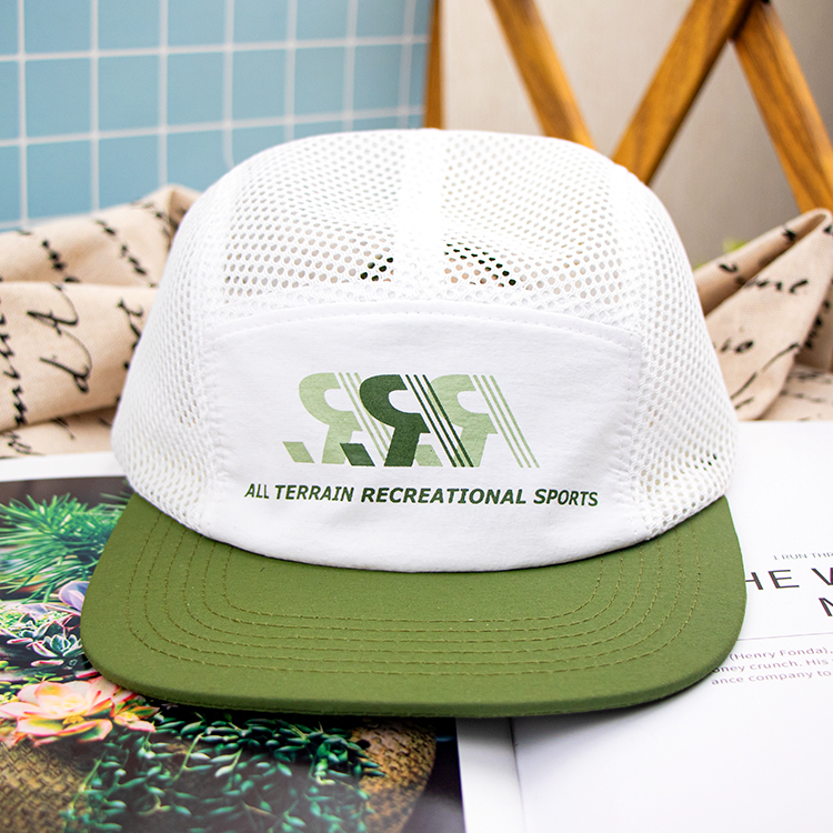 Five-panel camp cap with mesh crown · FS-099