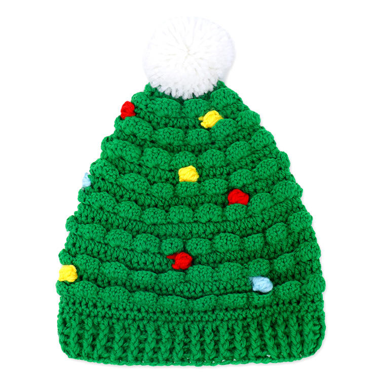 Tree-shaped bobble-knit pompom hat · FS-095