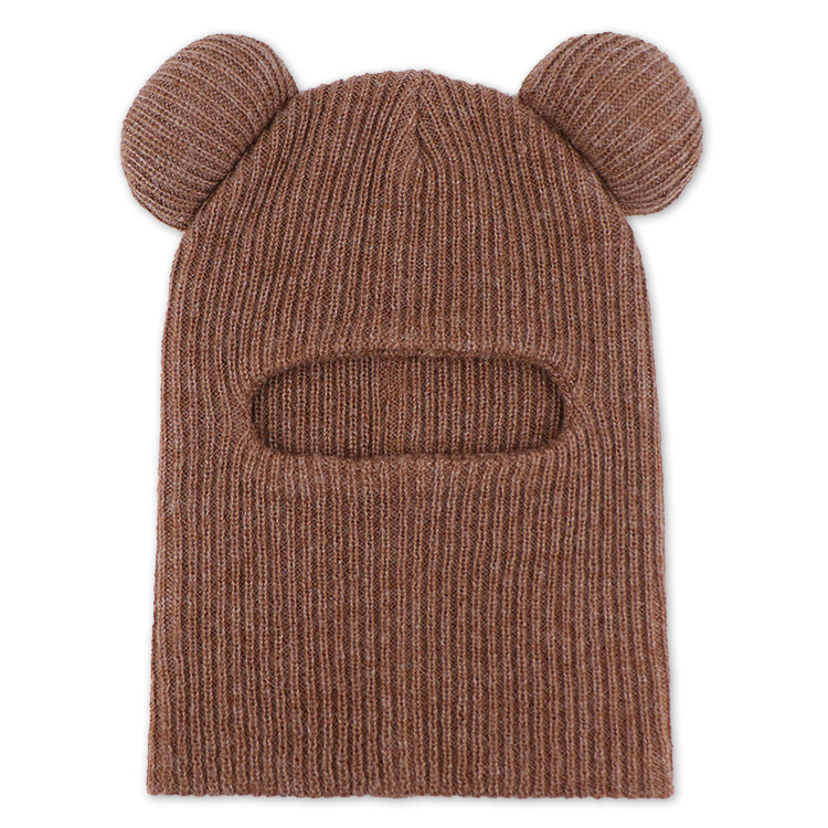 Knitted balaclava with round ears and single eye opening · FS-098