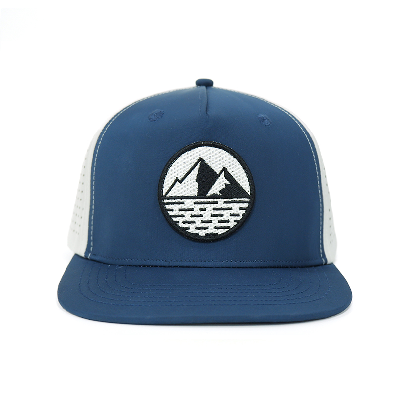 Five-panel flat-brim mesh-back trucker cap · FS-085