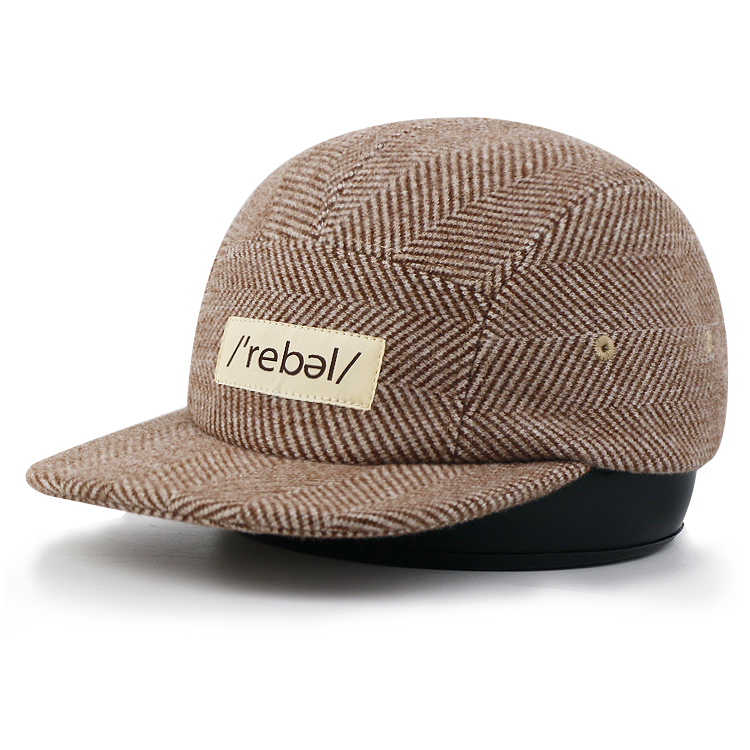 Rounded herringbone camp cap with short brim · FS-100