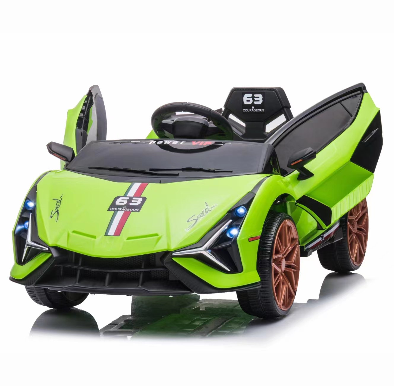 Electric ride-on sports car with upward-opening doors · PX-090