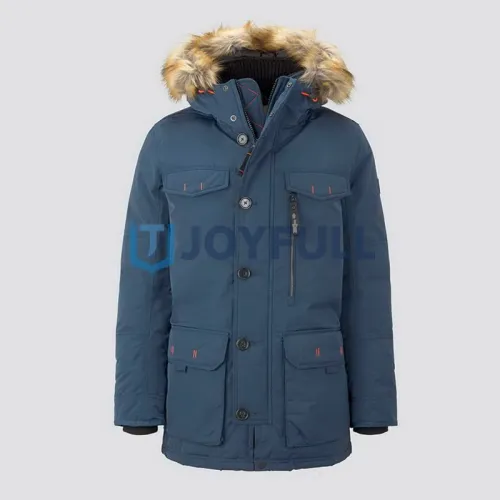 Long jacket with four flap pockets and trimmed hood · FS-021