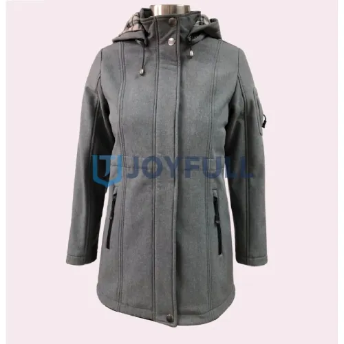 Long hooded softshell jacket with placket · FS-060