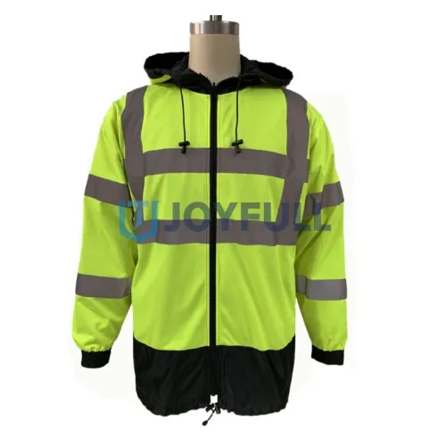 Hooded long jacket with reflective bands · FS-013