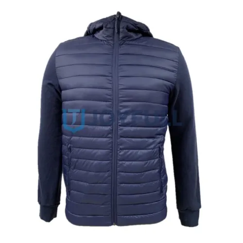 Hooded jacket with quilted body and plain sleeves · FS-049