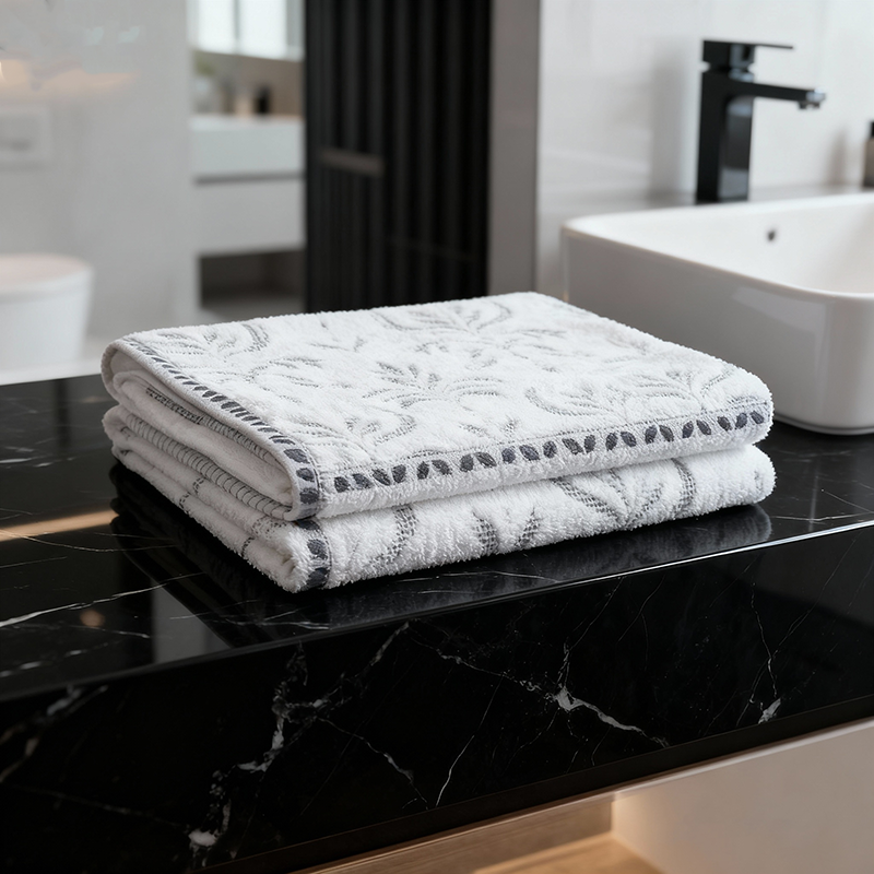 Zero-twist towel with open-loop edge trim · GY-041