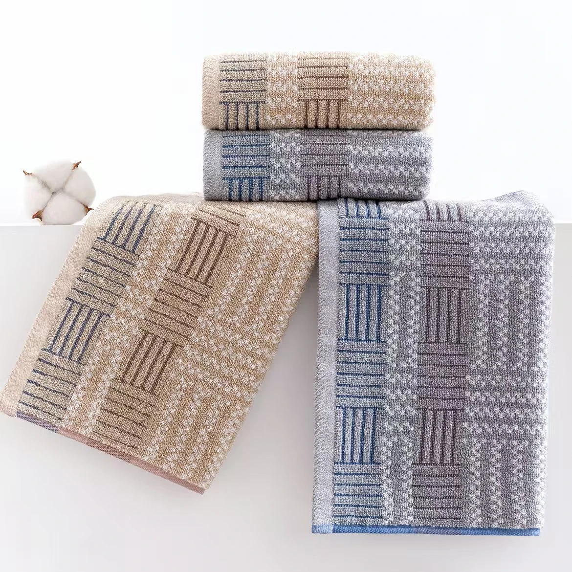 Cotton towel with alternating relief blocks · GY-021