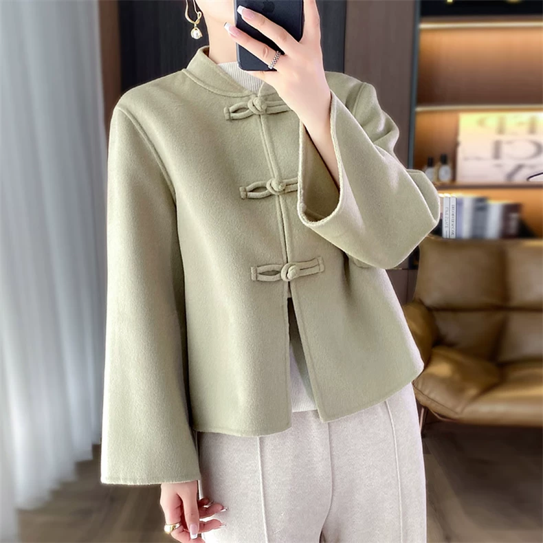Short coat with stand collar and frog closures · QH-023