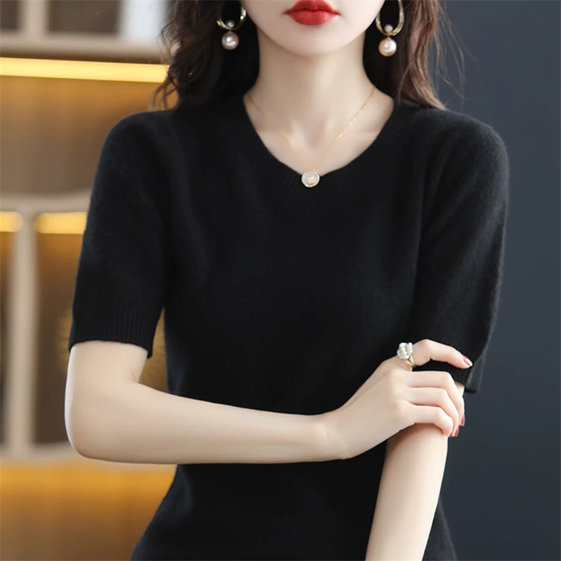 Round-neck short-sleeve knitted top · QH-037