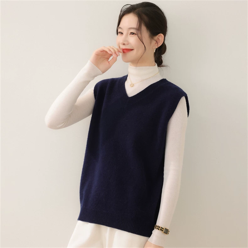 Sleeveless V-neck rib-knit vest · QH-099