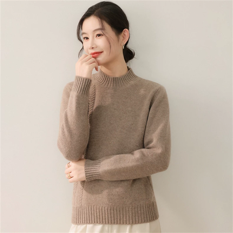 High-neck rib-knit pullover with raglan sleeves · QH-098