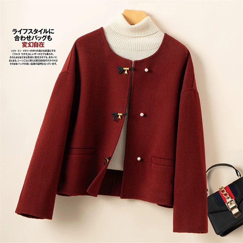 Round-neck short coat with toggle closures · QH-025